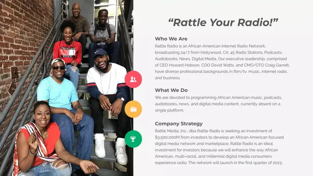 Company overview slide 3 from Rattle Radio
