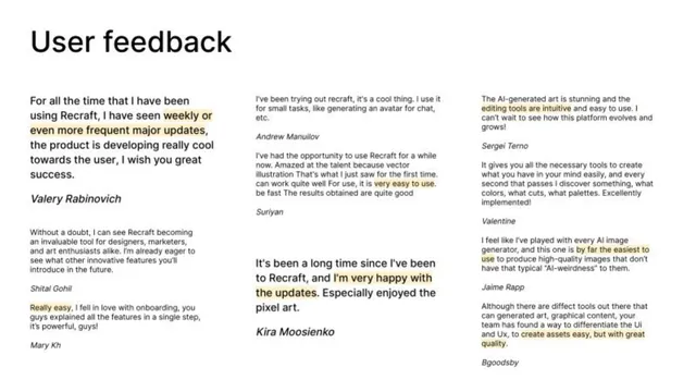 Reviews / testimonials / feedback slide 5 from Recraft