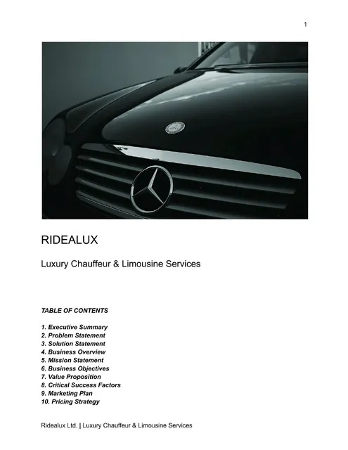 Ridealux Ltd. pitch deck cover