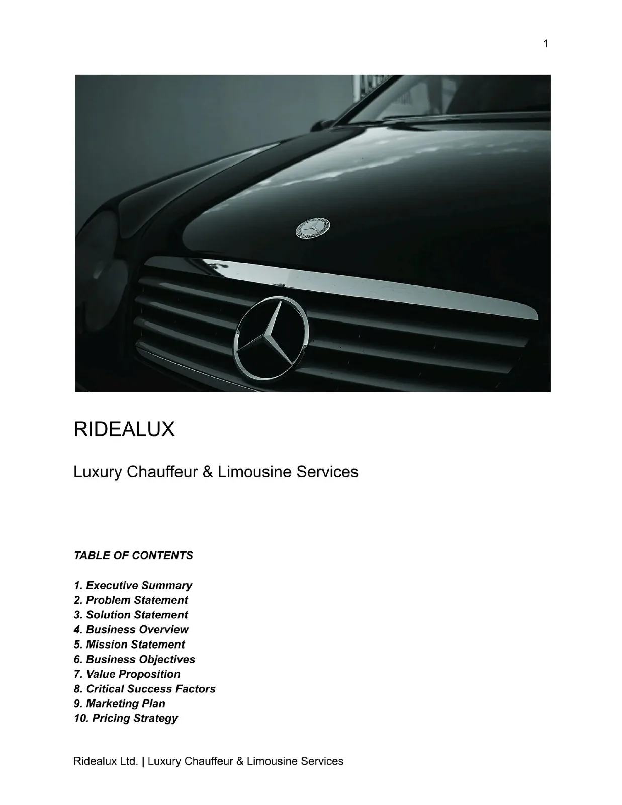 Ridealux Ltd. pitch deck slide