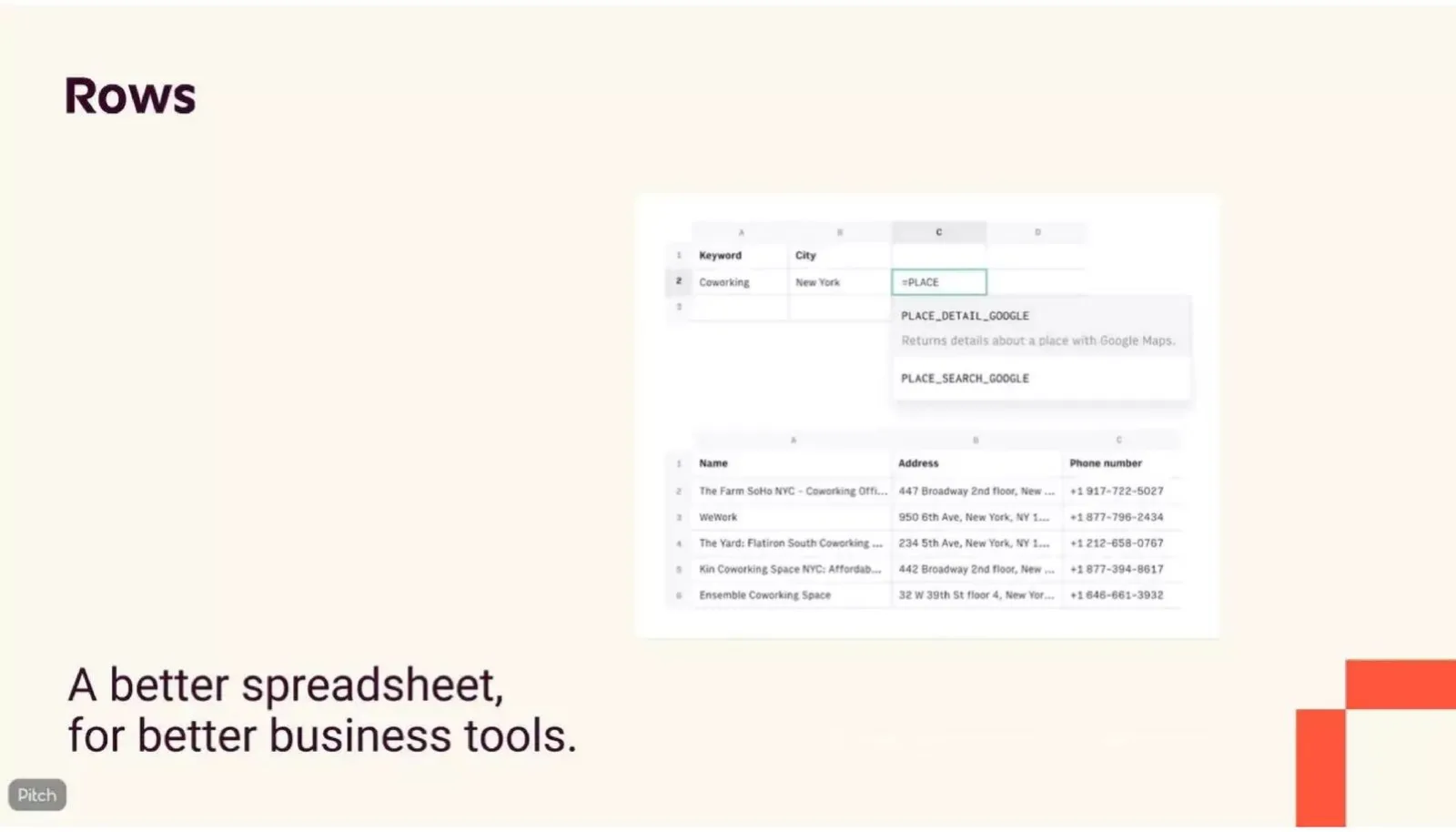 Rows pitch deck slide