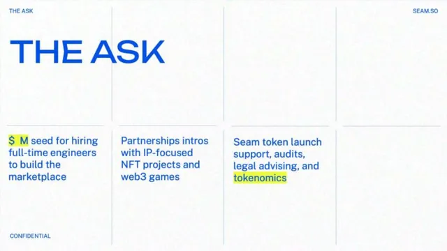 Ask & use of funds slide 9 from Seam Social
