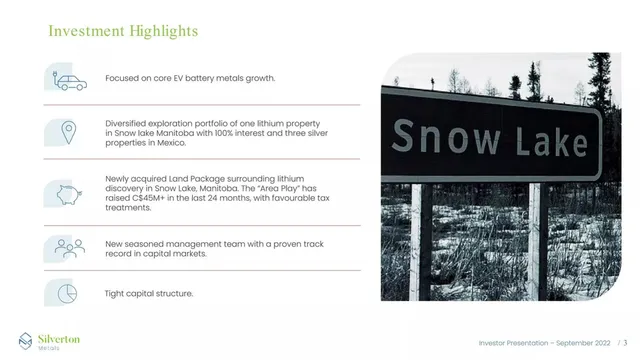 Company overview slide 3 from Silverton Metals