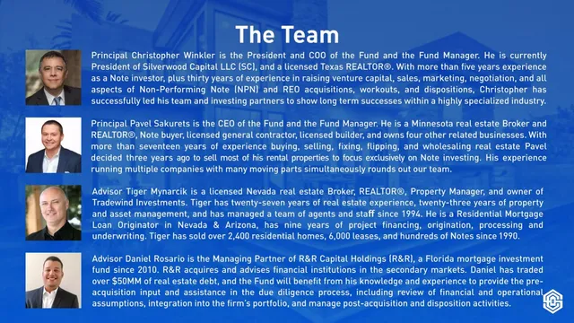 Team slide 2 from Silverwood Capital Fund I