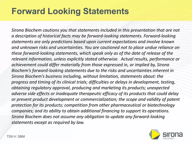 Disclaimer slide 2 from Sirona Biochem