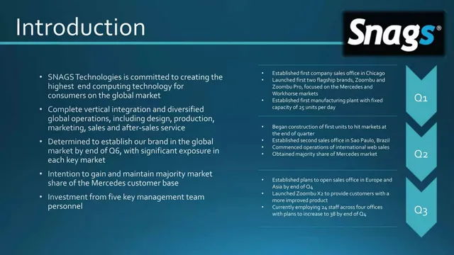 Company overview slide 2 from Snags Technology