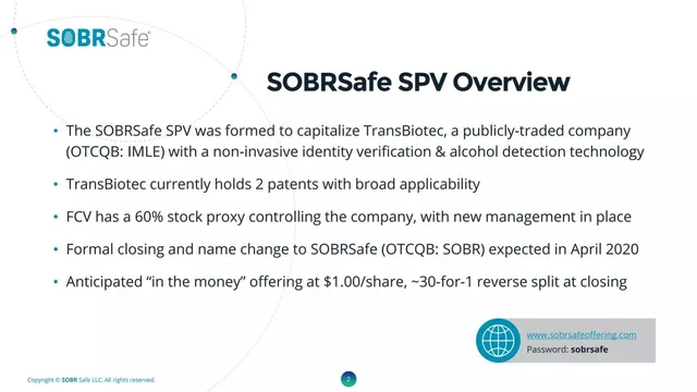 Company overview slide 2 from SOBRsafe (TransBiotec, Inc.)