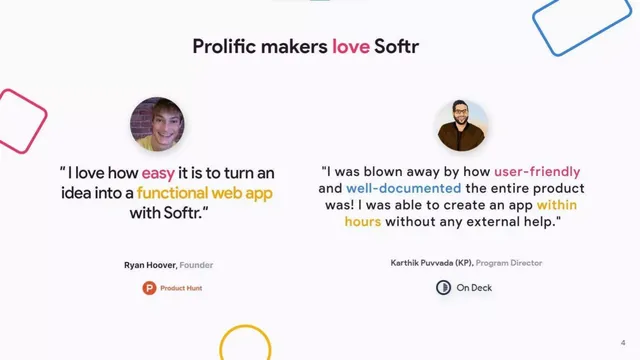Reviews / testimonials / feedback slide 4 from Softr