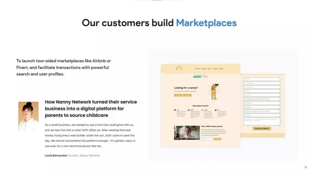 Reviews / testimonials / feedback slide 9 from Softr
