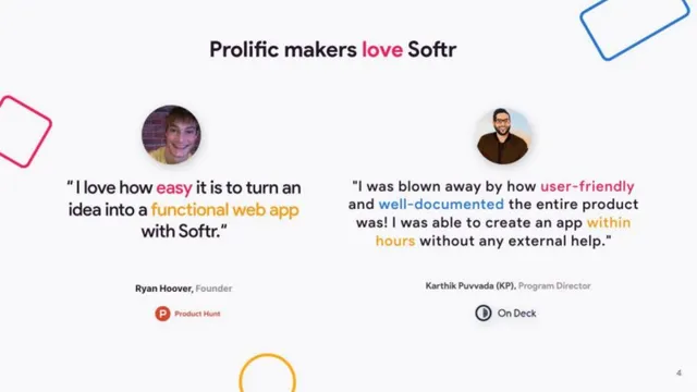 Reviews / testimonials / feedback slide 4 from Softr