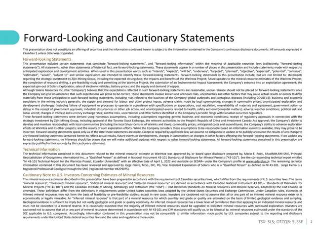 Disclaimer slide 2 from Solaris Resources