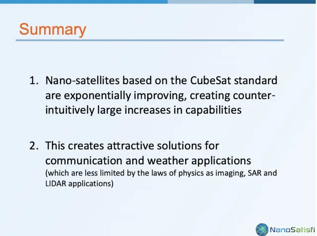 Spire Global (formerly NanoSatisfi) pitch deck cover