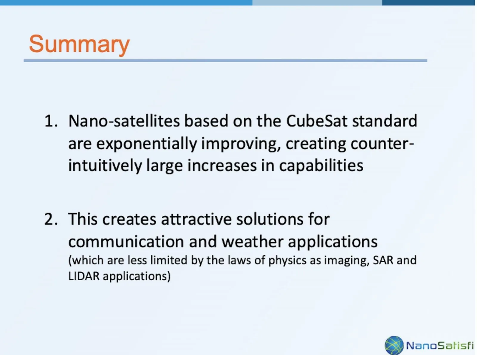 Spire Global (formerly NanoSatisfi) pitch deck slide