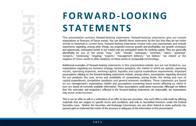 Disclaimer slide 2 from Splash Beverage Group