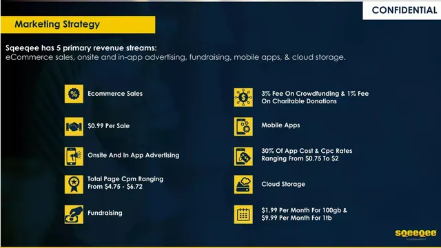 Business model / revenue streams slide 6 from Sqeeqee