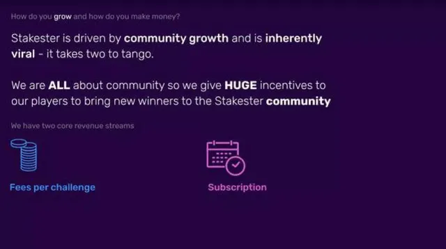 Business model / revenue streams slide 7 from Stakester