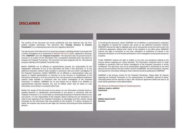 Disclaimer slide 2 from BMDSys Optical GmbH