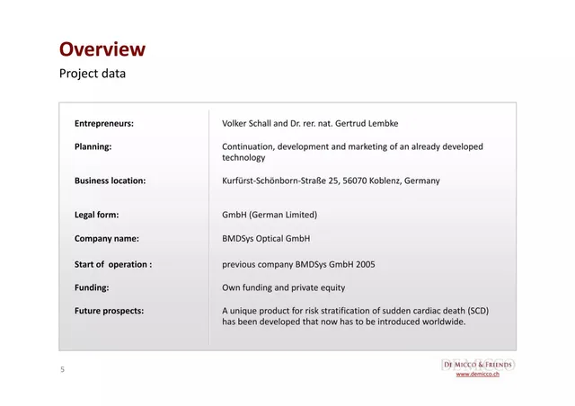 Company overview slide 5 from BMDSys Optical GmbH