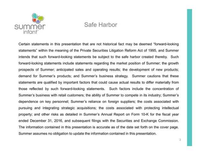 Disclaimer slide 2 from Summer Infant (SUMR)