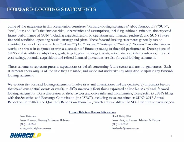 Disclaimer slide 2 from Sunoco LP (SUN)