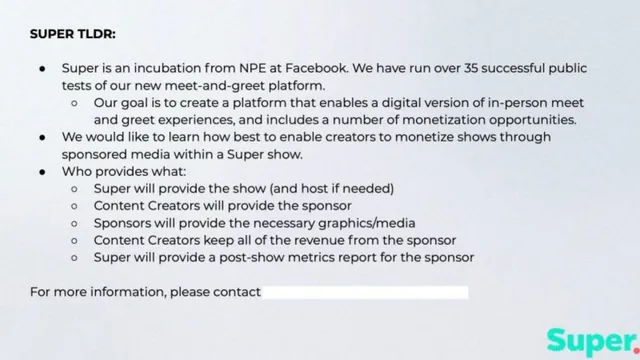 Business model / revenue streams slide 2 from Super by Meta