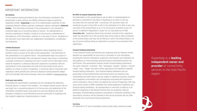 Disclaimer slide 2 from Superloop Limited