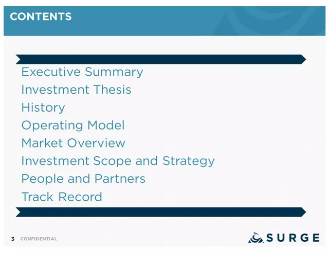 Agenda / contents slide 3 from SURGE Ventures
