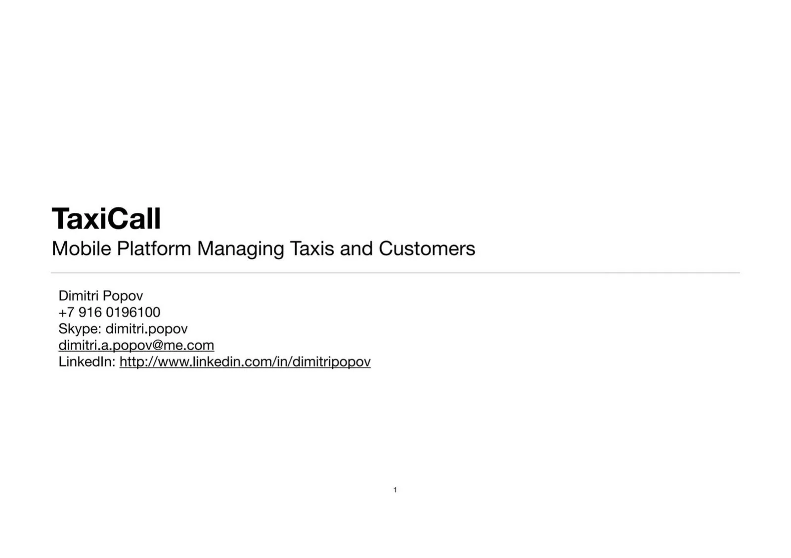 TaxiCall pitch deck slide