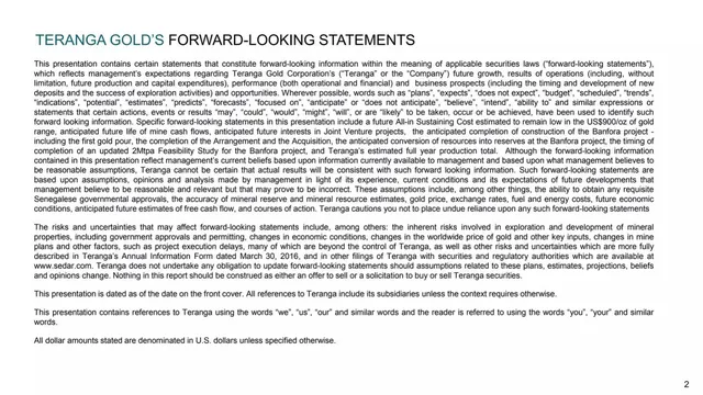 Disclaimer slide 2 from Teranga Gold Corporation