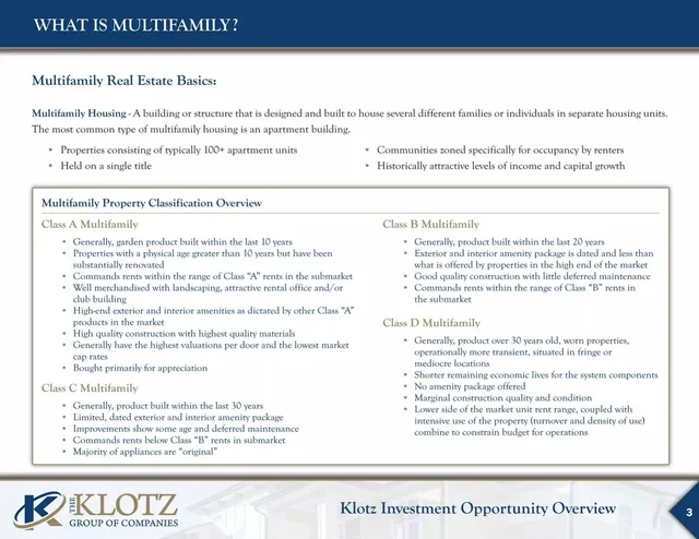 Market analysis / overview slide 3 from The Klotz Group of Companies LLC