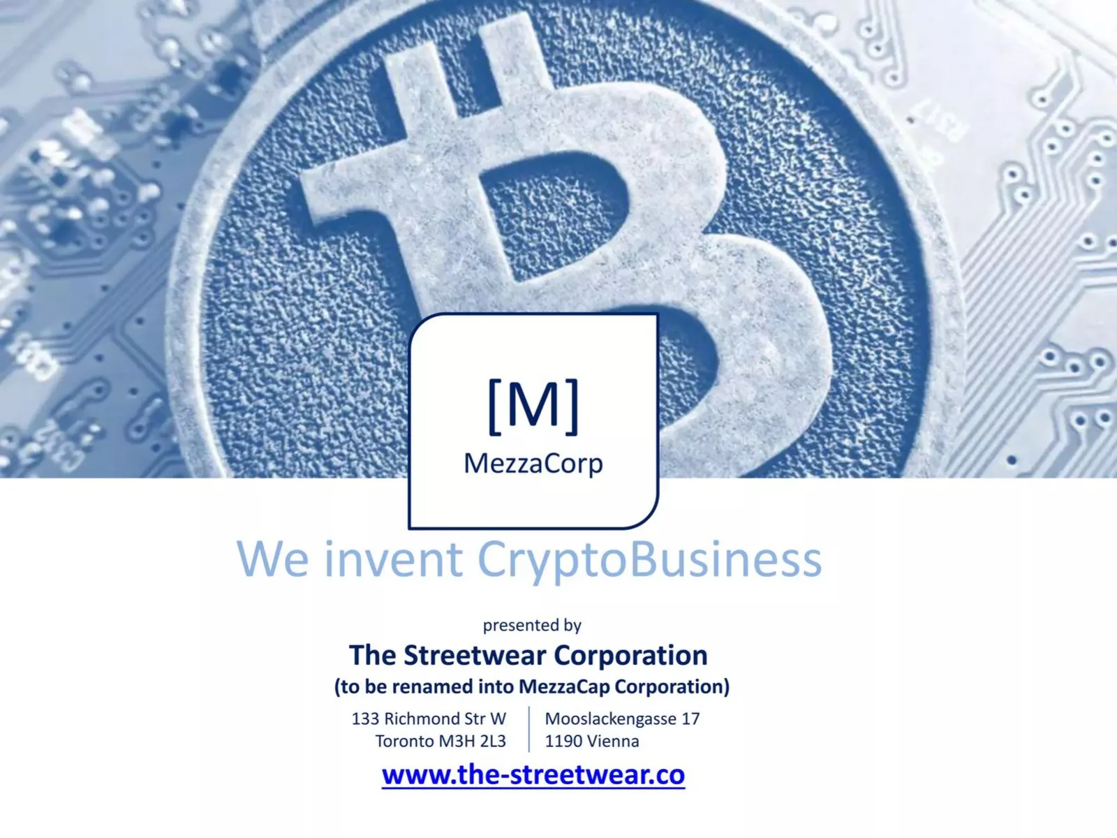 The Streetwear Corporation & MezzaCap pitch deck slide