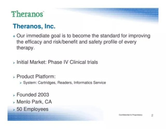 Company overview slide 2 from Theranos