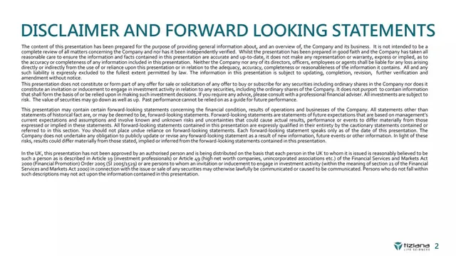 Disclaimer slide 2 from Tiziana Life Sciences