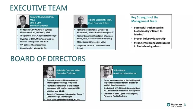 Team slide 3 from Tiziana Life Sciences