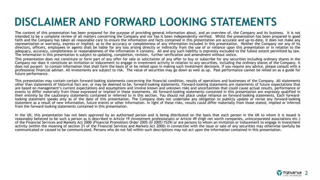 Disclaimer slide 2 from Tiziana Life Sciences (TLSA)