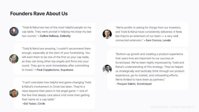 Reviews / testimonials / feedback slide 6 from Todd and Rahul's Angel Fund