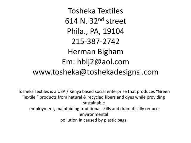 Tosheka Textiles pitch deck cover