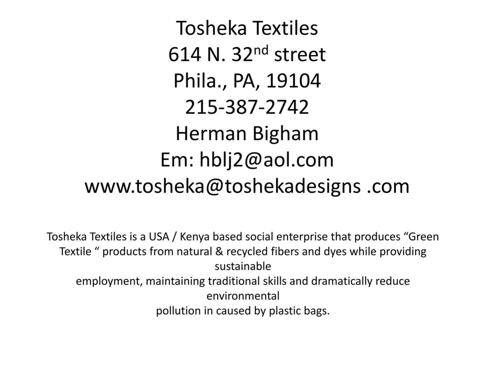 Tosheka Textiles pitch deck slide