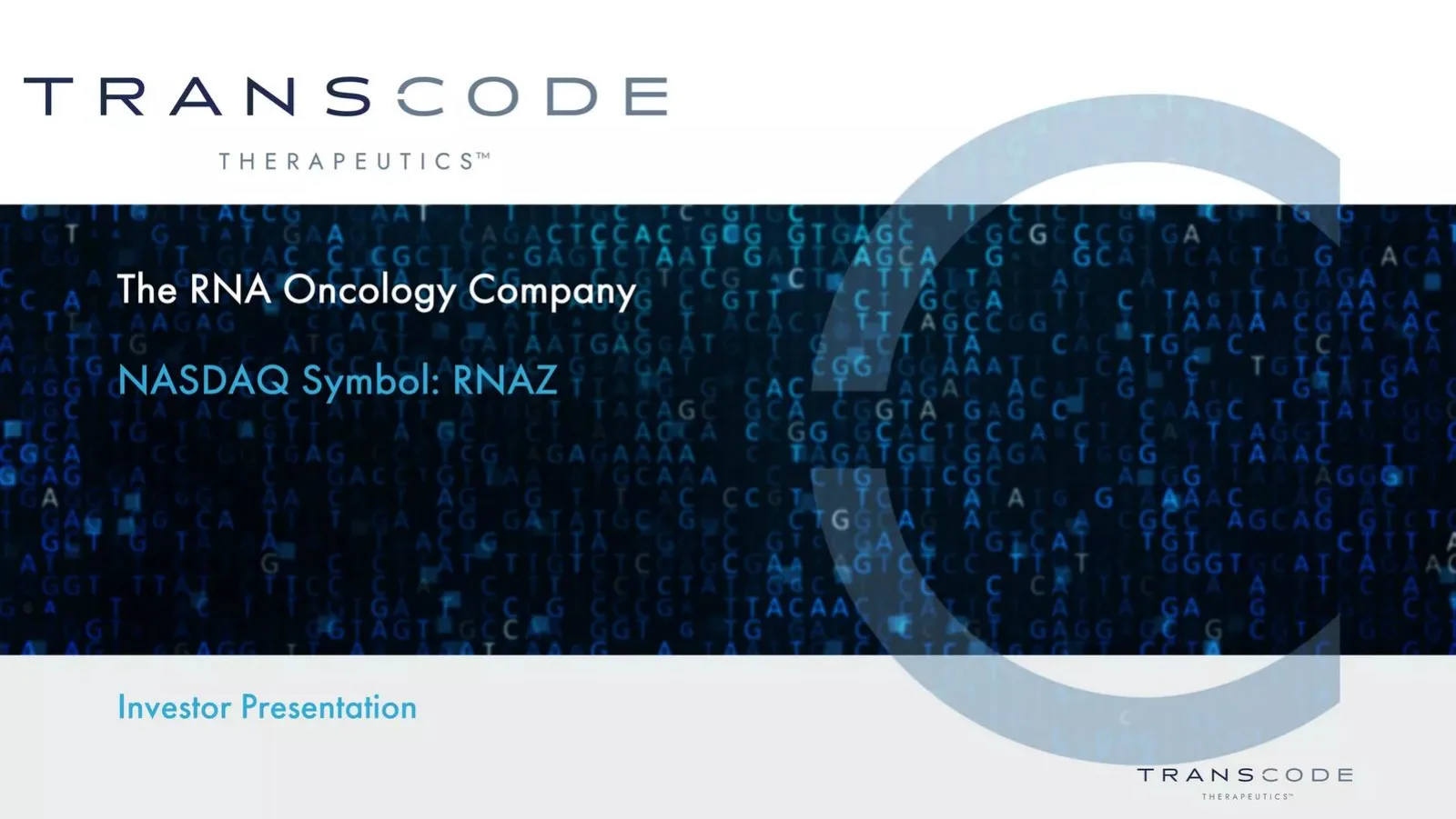 Trans Code Therapeutics pitch deck slide