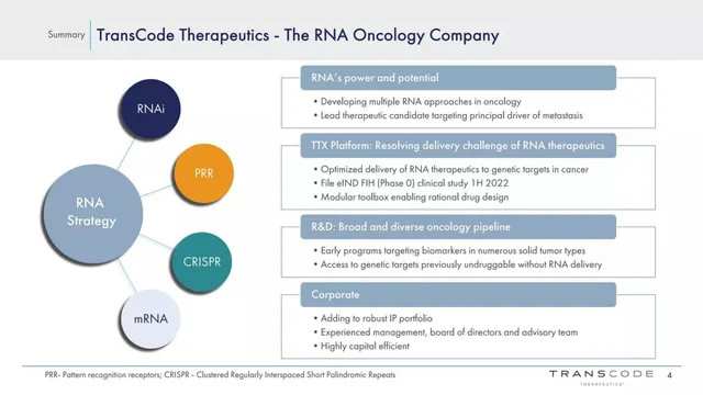 Company overview slide 4 from Trans Code Therapeutics