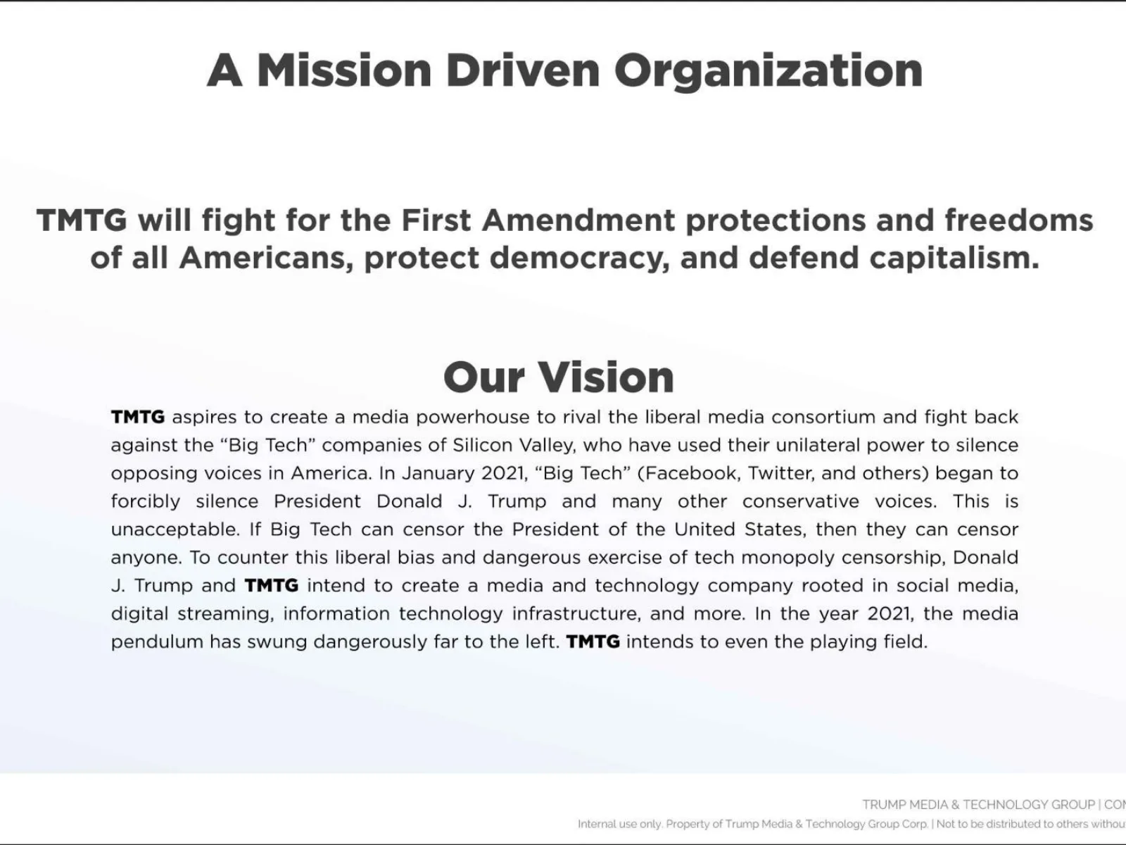 Trump Media Technology Group (TMTG) pitch deck slide