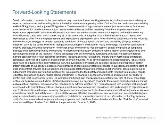 Disclaimer slide 2 from Tyson Foods, Inc. (TSN)