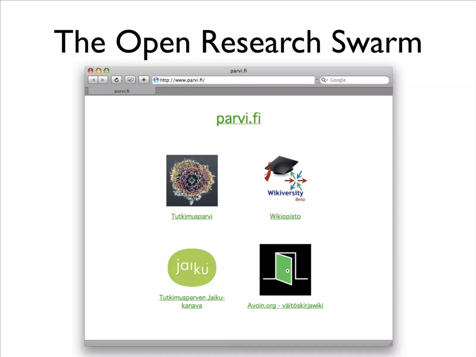 Tutkimusparvi pitch deck slide