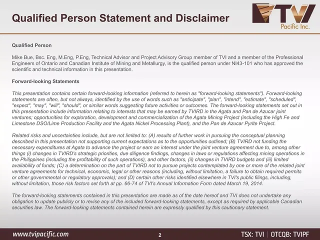 Disclaimer slide 2 from TVI Pacific