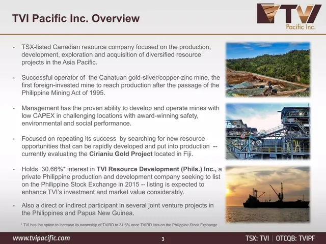 Company overview slide 3 from TVI Pacific Inc.