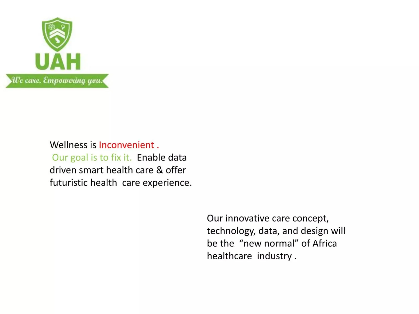 UAH (Universal Allied Health) pitch deck slide