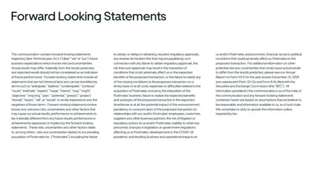 Disclaimer slide 2 from Postmates (Acquired by Uber)