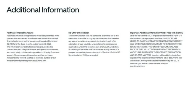 Disclaimer slide 3 from Postmates (Acquired by Uber)