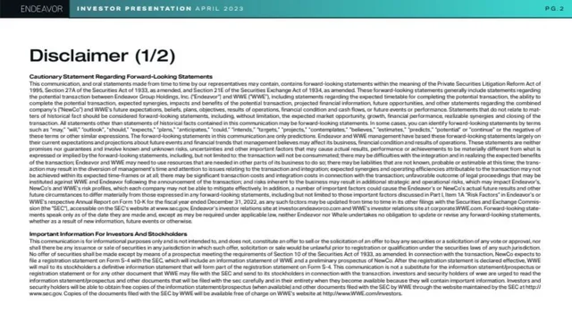 Disclaimer slide 2 from UFC × WWE Merger