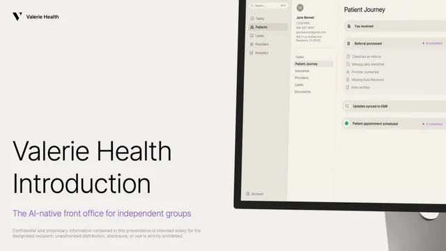 Valerie Health pitch deck cover